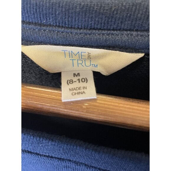 Time and Tru NWT Navy Blue Crew Neck Pullover Sz M Track Stripes Top - Picture 5 of 8